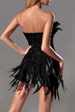 Chicdear-Black Friday Christmas Thanksgiving Sexy Solid Sequins Patchwork Feathers Zipper Strapless Wrapped Skirt Dresses(4 Colors)