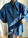 Chicdear Vintage Large Collar Single Breasted Loose Denim Shirt