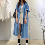 Chicdear Vintage Lapel Single Breasted Casual Pocket Denim Dress