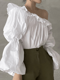 Chicdear Ruffled Off-the-shoulder Long-sleeve Top