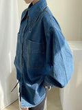 Chicdear Vintage Large Collar Single Breasted Loose Denim Shirt