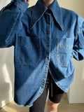 Chicdear Vintage Large Collar Single Breasted Loose Denim Shirt