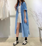 Chicdear Vintage Lapel Single Breasted Casual Pocket Denim Dress