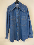 Chicdear Vintage Large Collar Single Breasted Loose Denim Shirt