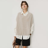 2000s fashion Korean Style Vest V-neck Sweater Casual Knitted Loose Vest Women's