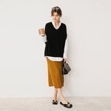 2000s fashion Korean Style Vest V-neck Sweater Casual Knitted Loose Vest Women's