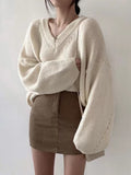 Chicdear V-Neck Knitted Loose Pullover Sweater