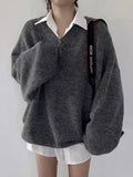 Chicdear V-Neck Knitted Loose Pullover Sweater