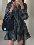 Chicdear Vintage Plaid Puff Sleeve Dress