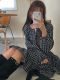 Chicdear Vintage Plaid Puff Sleeve Dress