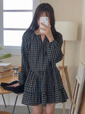 Chicdear Vintage Plaid Puff Sleeve Dress