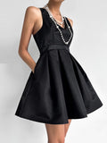 Chicdear Elegant V-Neck Open Back High Waist Little Black Dress