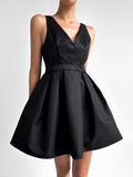 Chicdear Elegant V-Neck Open Back High Waist Little Black Dress