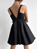 Chicdear Elegant V-Neck Open Back High Waist Little Black Dress