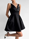 Chicdear Elegant V-Neck Open Back High Waist Little Black Dress