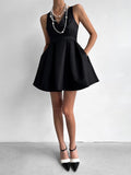 Chicdear Elegant V-Neck Open Back High Waist Little Black Dress