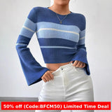 womens christmas outfit Black Friday round Neck Striped Lazy Fashion Sweater Thread Pit Horn Long Sleeve Sweater