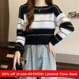 womens christmas outfit Black Friday Autumn New Black Pink Striped Fashion Sweet Chic Sweater Sweater Top off-Shoulder Sweater Women's Short