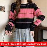 womens christmas outfit Black Friday Autumn New Black Pink Striped Fashion Sweet Chic Sweater Sweater Top off-Shoulder Sweater Women's Short