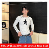  Winter outfits men Cyber Monday 2024 Christmas outfits Y2K Style Contrast Color Five-Pointed Star Fashion Long Sleeve T-shirt Men and Women 