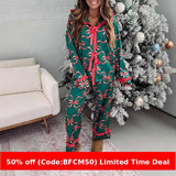 christmas pajamas aesthetic Winter outfits  Cyber Monday 2024 Autumn and Winter Women's Christmas Printed Pajamas Two-Piece Bow Lace-up Suit