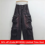 mens christmas outfit chill guy Winter outfits  Cyber Monday 2024 Jeans 2024 Vintage Waste Washed Distressed Multi-Pocket Loose Hip Hop Wide Leg Draping Pants