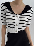 Chicdear Vintage Navy Collar Striped Knitting T-shirt