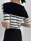 Chicdear Vintage Navy Collar Striped Knitting T-shirt