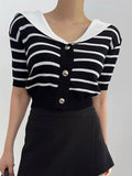 Chicdear Vintage Navy Collar Striped Knitting T-shirt