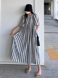 Chicdear Loose Stripe Short Sleeve Long Dress