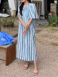 Chicdear Loose Stripe Short Sleeve Long Dress