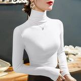 Chicdear 2023 Fashion Autumn Winter Female Turtleneck Fleece Stretch Shirt Women Long Sleeve T-shirt Warm Basic Pullover Bottoming Tops