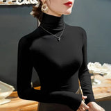 Chicdear 2023 Fashion Autumn Winter Female Turtleneck Fleece Stretch Shirt Women Long Sleeve T-shirt Warm Basic Pullover Bottoming Tops