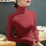 Chicdear 2023 Fashion Autumn Winter Female Turtleneck Fleece Stretch Shirt Women Long Sleeve T-shirt Warm Basic Pullover Bottoming Tops