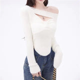 Chicdear 2023 Spring Elegant Pullover Women Casual Solid Korean Style Long Sleeve Knitted Sweater Sweet Soft Sweater Female Y2K Crop Tops