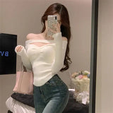 Chicdear 2023 Spring Elegant Pullover Women Casual Solid Korean Style Long Sleeve Knitted Sweater Sweet Soft Sweater Female Y2K Crop Tops