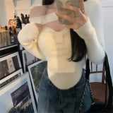 Chicdear 2023 Spring Elegant Pullover Women Casual Solid Korean Style Long Sleeve Knitted Sweater Sweet Soft Sweater Female Y2K Crop Tops