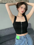 Chicdear 2023 Y2K Top Women Zipper Fly Camisoles Knitted Sexy Summer Tank Tops Sleeveless Female Solid Crop Top