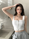 Chicdear 2023 Y2K Top Women Zipper Fly Camisoles Knitted Sexy Summer Tank Tops Sleeveless Female Solid Crop Top