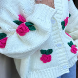 Chicdear-Winter outfits ideas Three dimensional rose blossom knitted cardigan top hand crocheted sweater jacket