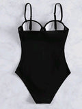 Chicdear-Black Friday Christmas Thanksgiving Simple Spaghetti-Neck Pleated Solid Color One-Piece Swimwear