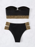 Chicdear-Black Friday Christmas Thanksgiving Bandeau Ring Color-Block Sequined Hollow Bikini Swimsuit