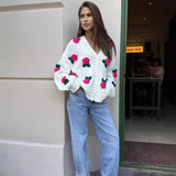 Chicdear-Winter outfits ideas Three dimensional rose blossom knitted cardigan top hand crocheted sweater jacket