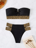 Chicdear-Black Friday Christmas Thanksgiving Bandeau Ring Color-Block Sequined Hollow Bikini Swimsuit