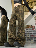 Chicdear Baggy Leopard Print Y2k Jeans Women Trousers 2024 New High Waisted Casual Wide Leg Pants Fashion Streetwear Retro Straight Jeans