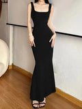 Chicdear Black Sexy Maxi Dress for Women Party Spring Summer Basic Bodycon Stretch Sleeveless Backless Slim Long Dresses Elegant Clothing