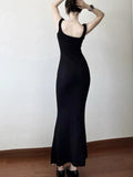 Chicdear Black Sexy Maxi Dress for Women Party Spring Summer Basic Bodycon Stretch Sleeveless Backless Slim Long Dresses Elegant Clothing