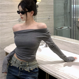 Chicdear Black Solid Slash Neck Elegant Long Sleeve Tops Fashion Slim Sexy Cropped T Shirt Skinny Women Y2k Clothing Autumn Casual Shirts