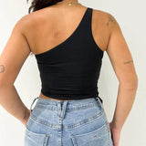 Chicdear Basic Chic One Shoulder Backless Crop Top White Black Asymmetrical Tank Tops Women Sexy Summer Sleeveless Shirt