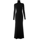 Chicdear Black Noble Simple Dress High Collar Long Sleeve Basic Fishtail Prom Occasion Slim Dress Streetwear For Autumn